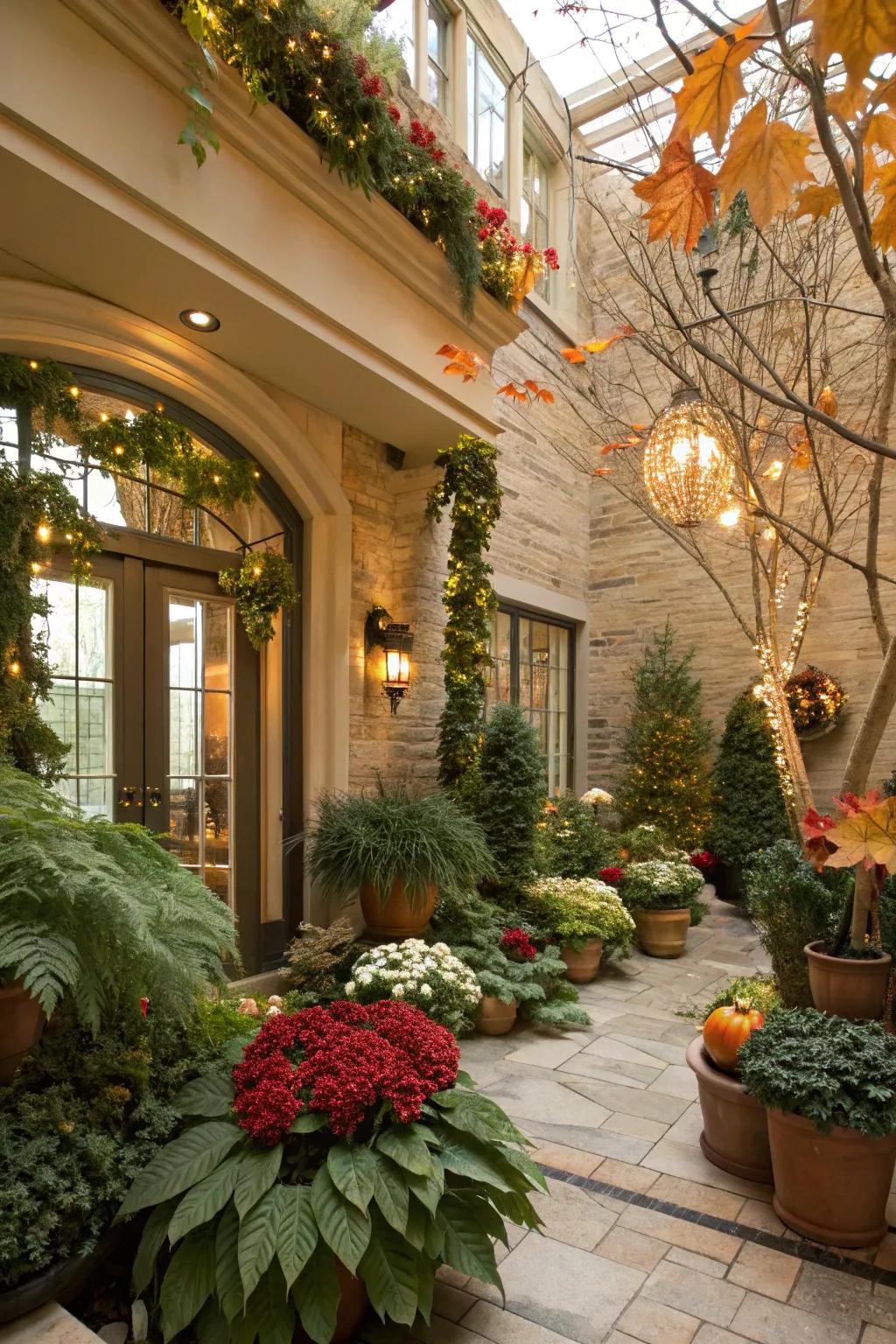 Seasonal adornments bringing vitality and variety to an atrium.