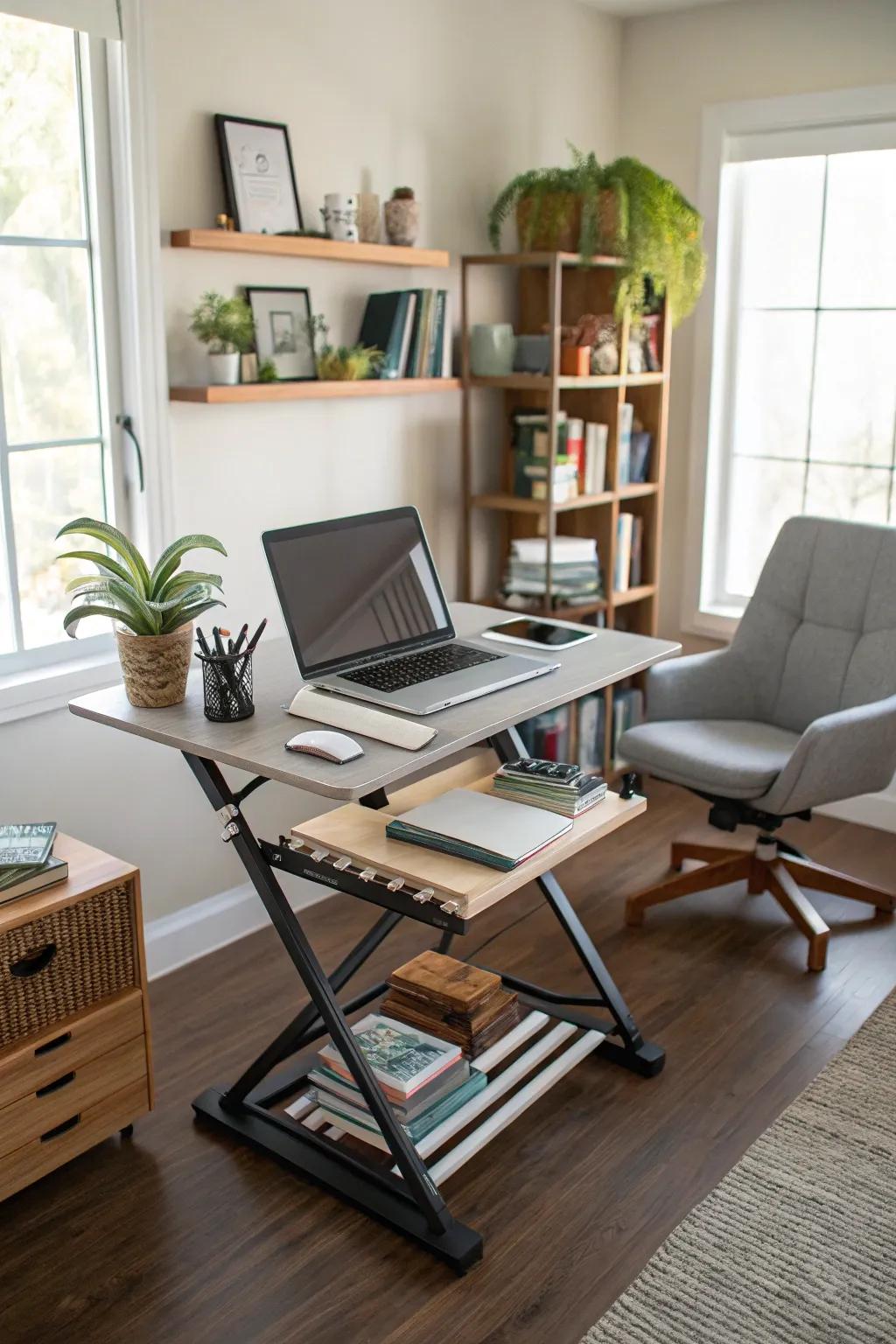 Standing desk options encourage healthier work habits.
