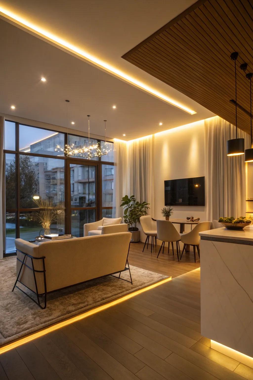 A room improved with stylish LED lighting.