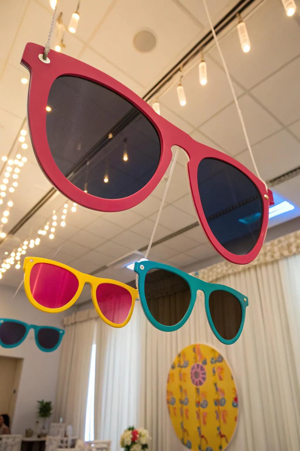 Oversized sunglasses contribute a whimsical accent to event ornamentation.