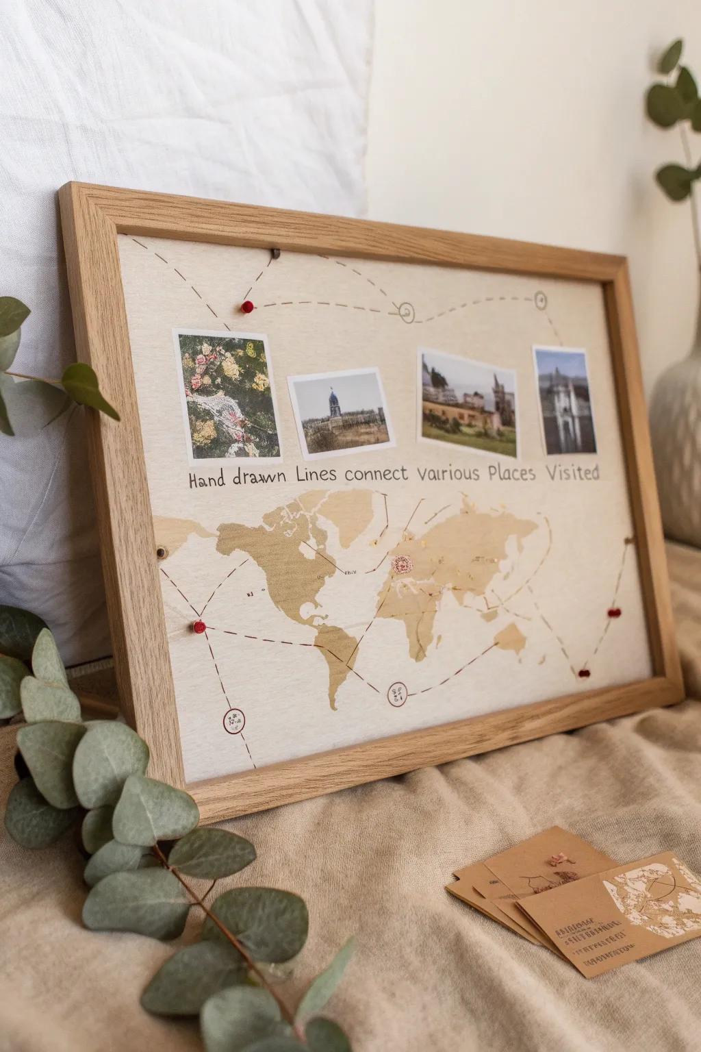 Capture your adventures: A handcrafted visual travel display that beautifully marks the milestones of your journey together.