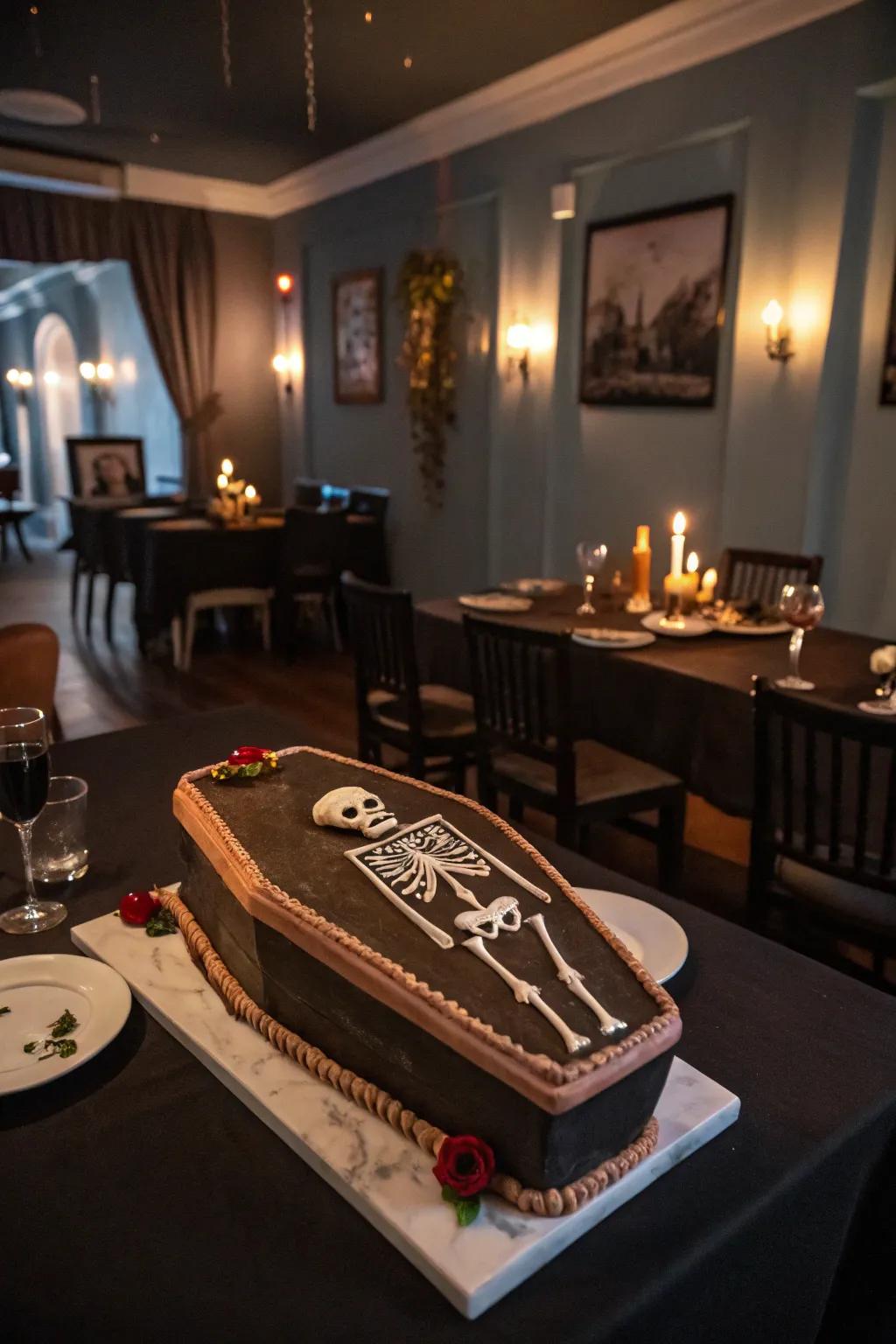 A burial box cake that's dying to be eaten.