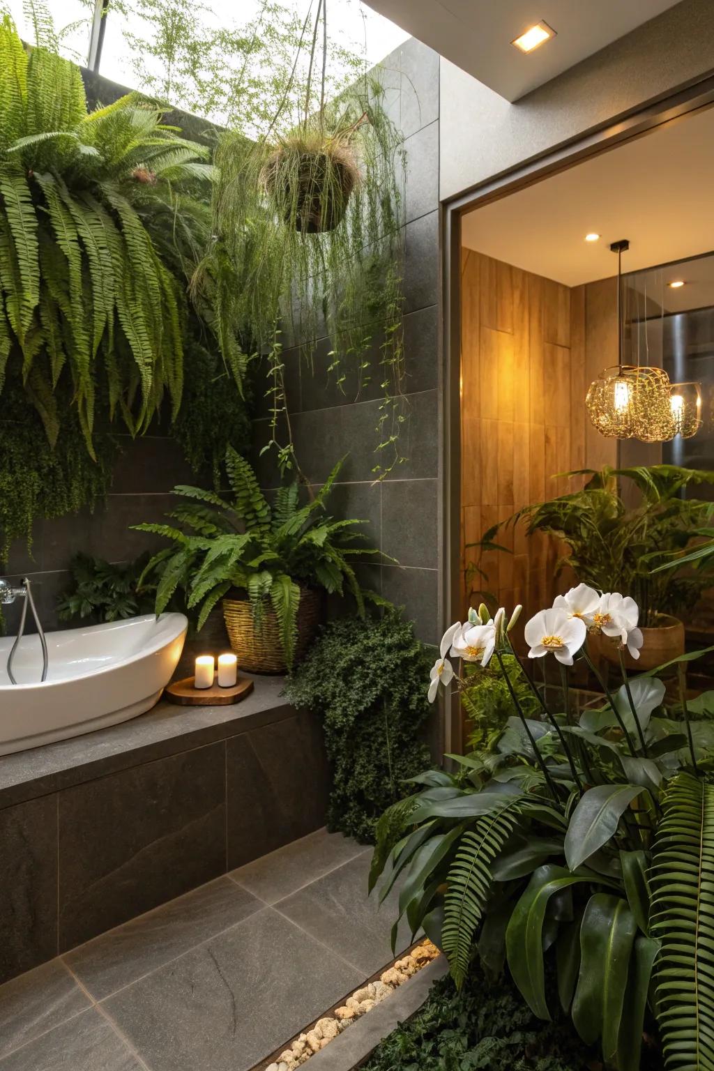 Moisture-loving botanicals turn your bathroom into a spa-like oasis.