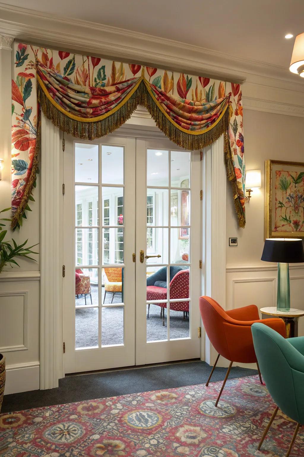 Valances offer a decorative element and enhance the look of French doors.
