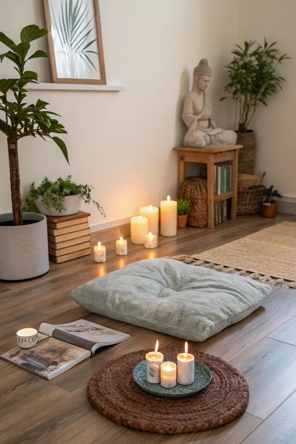Establish a serene meditation space in your home corner.