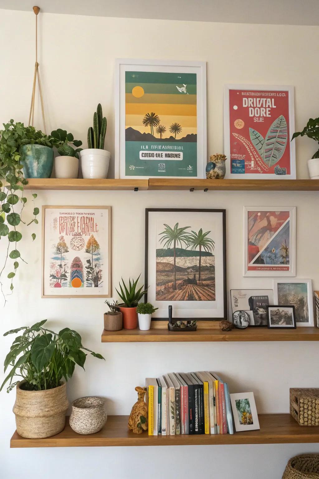 Wall-mounted ledges propose a flexible poster presentation solution.