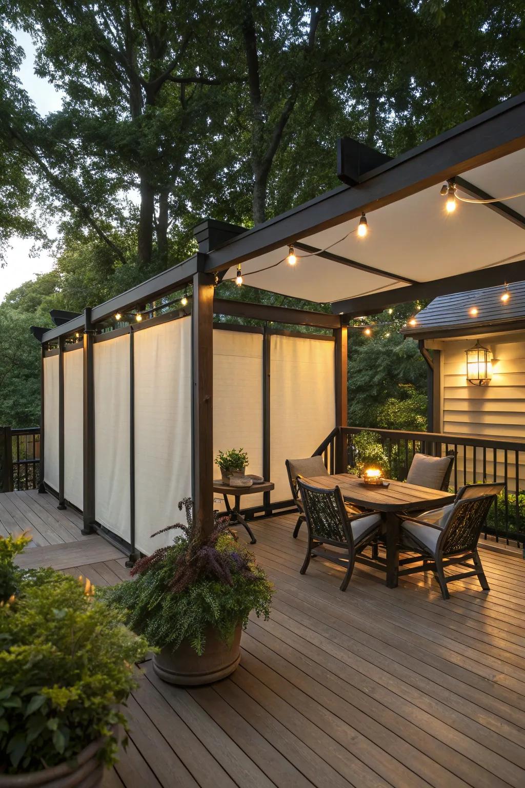 Folding enclosures offer adjustable protection for decks in the winter.