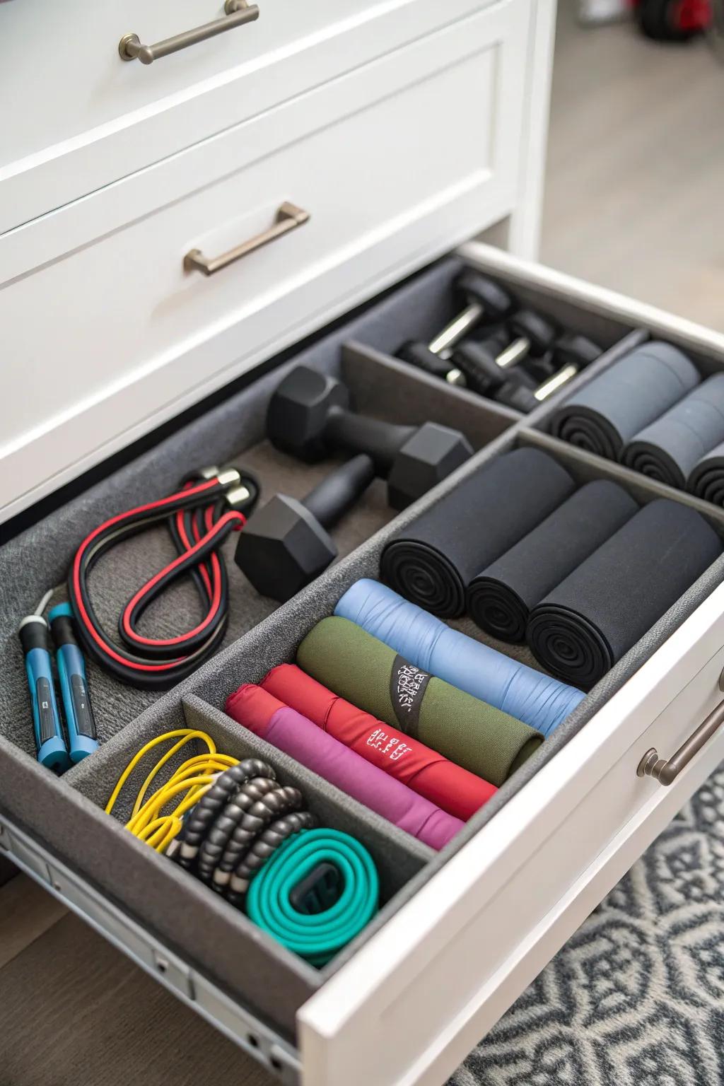 Workout sets kept together for easy matching.