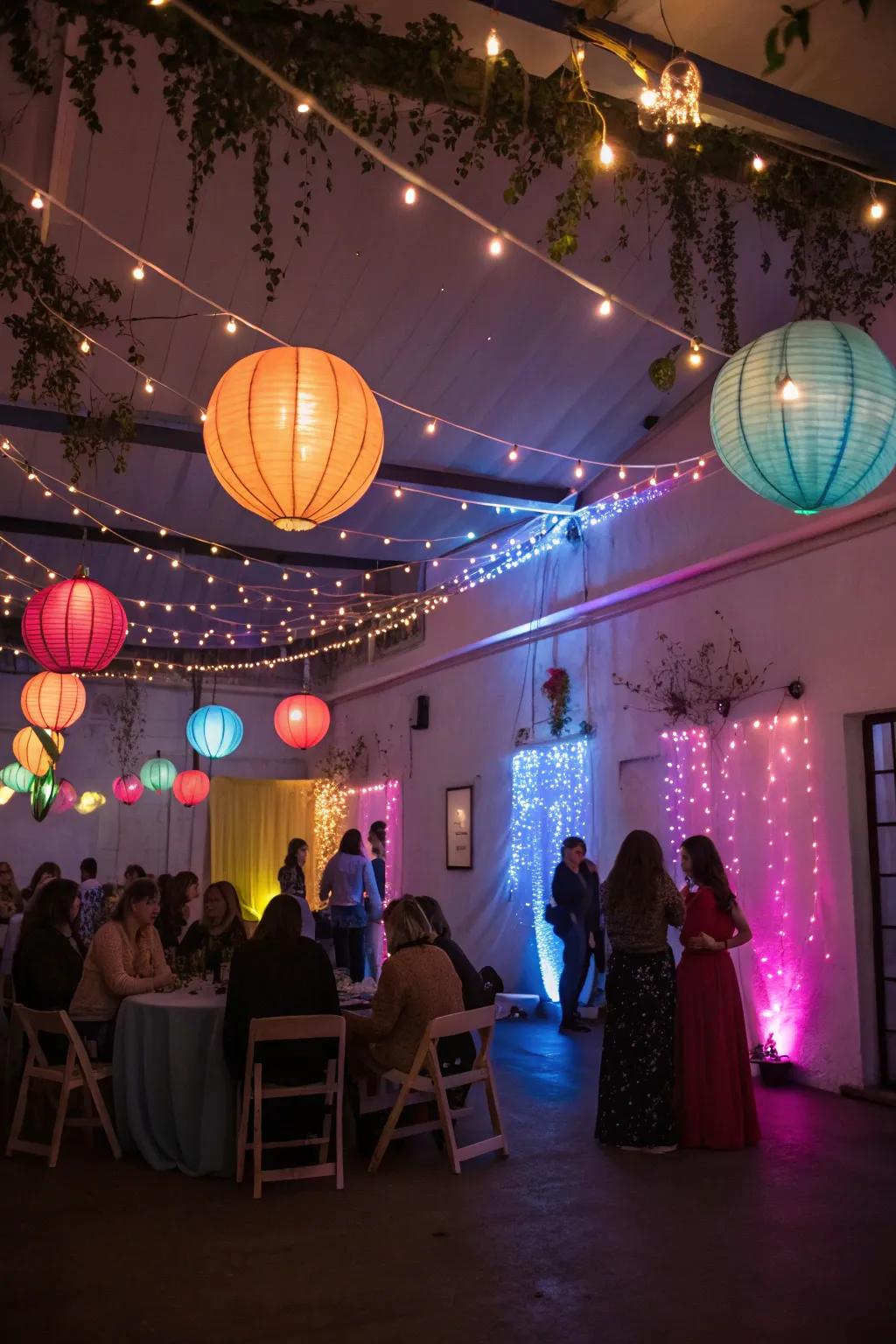 A magical indoor party showcasing quirky illumination.