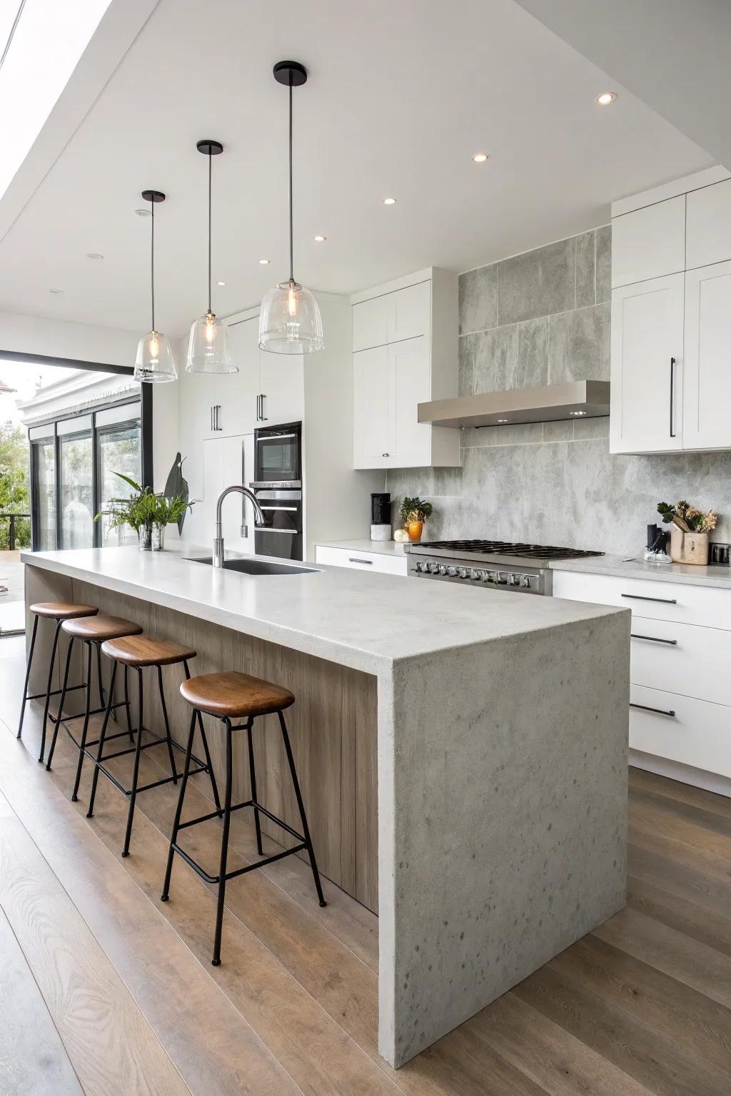Concrete overlays provide a streamlined, contemporary aesthetic for any kitchen.