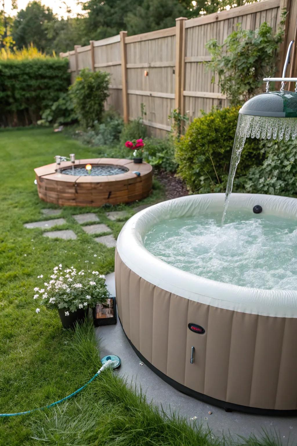 A hydrological feature imparts tranquility to the spa setting.