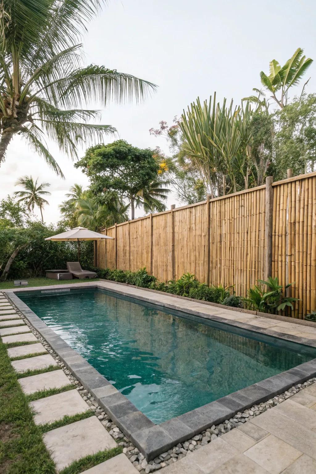 Reed enclosures usher in a tropical vibe to pool settings.