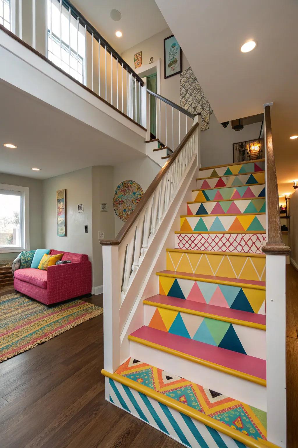Express creativity by adding bold colors or designs to your staircase.