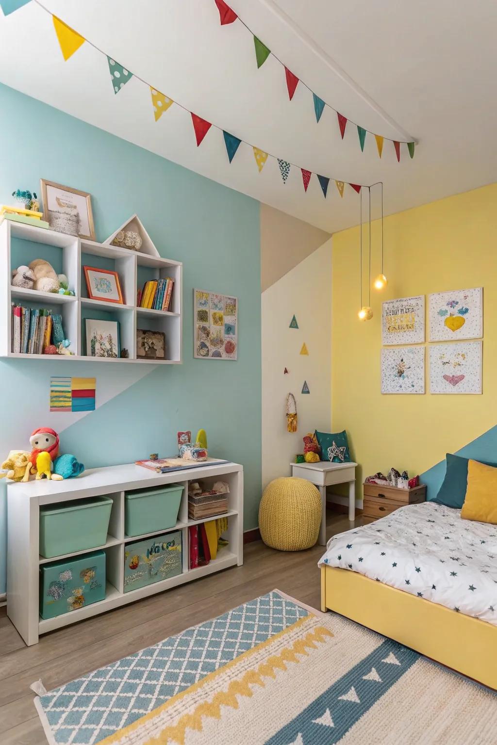 Dual-color walls generate visual intrigue and dimension.