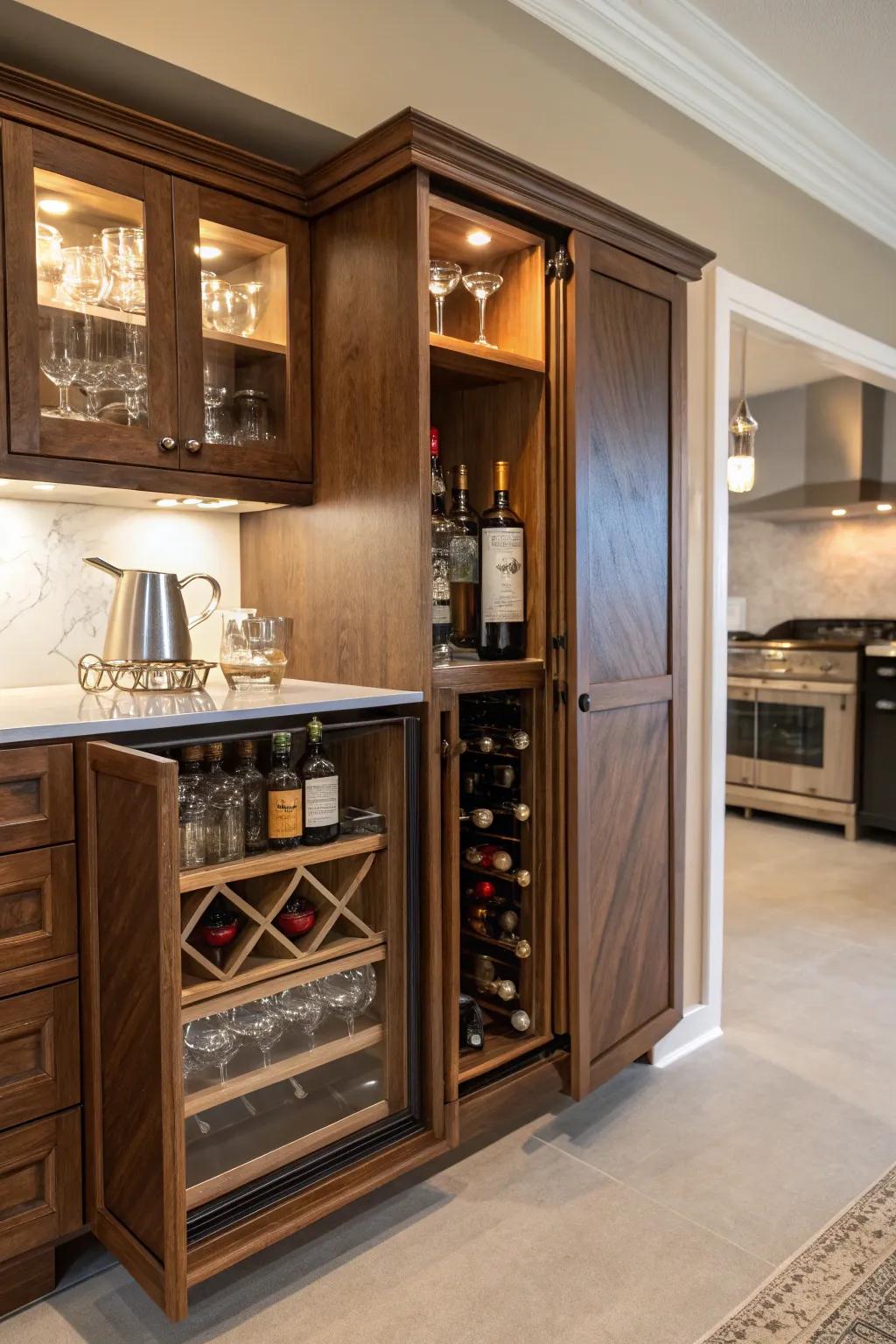 Concealed storage provides a tidy and streamlined appearance.