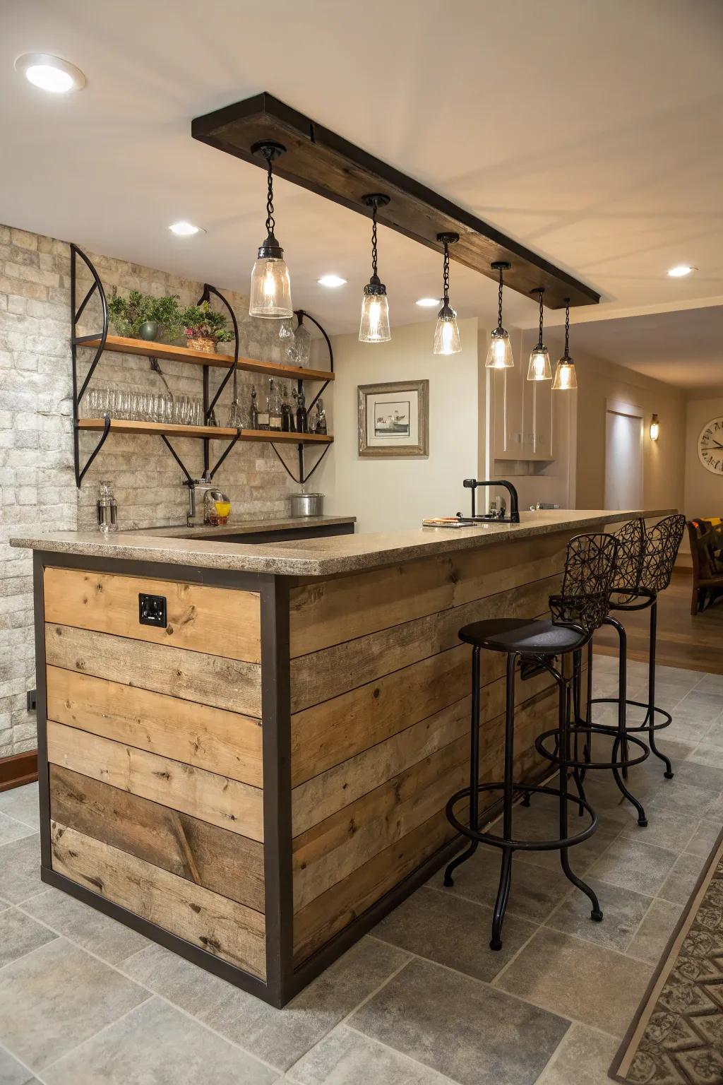Your kitchen bar can gain personality from unusual materials.