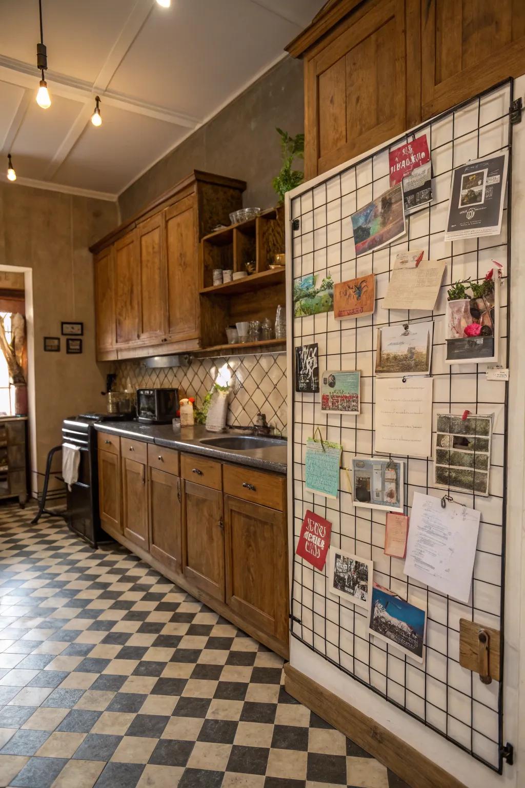 A lattice grid display brings down-to-earth charm to your kitchen.