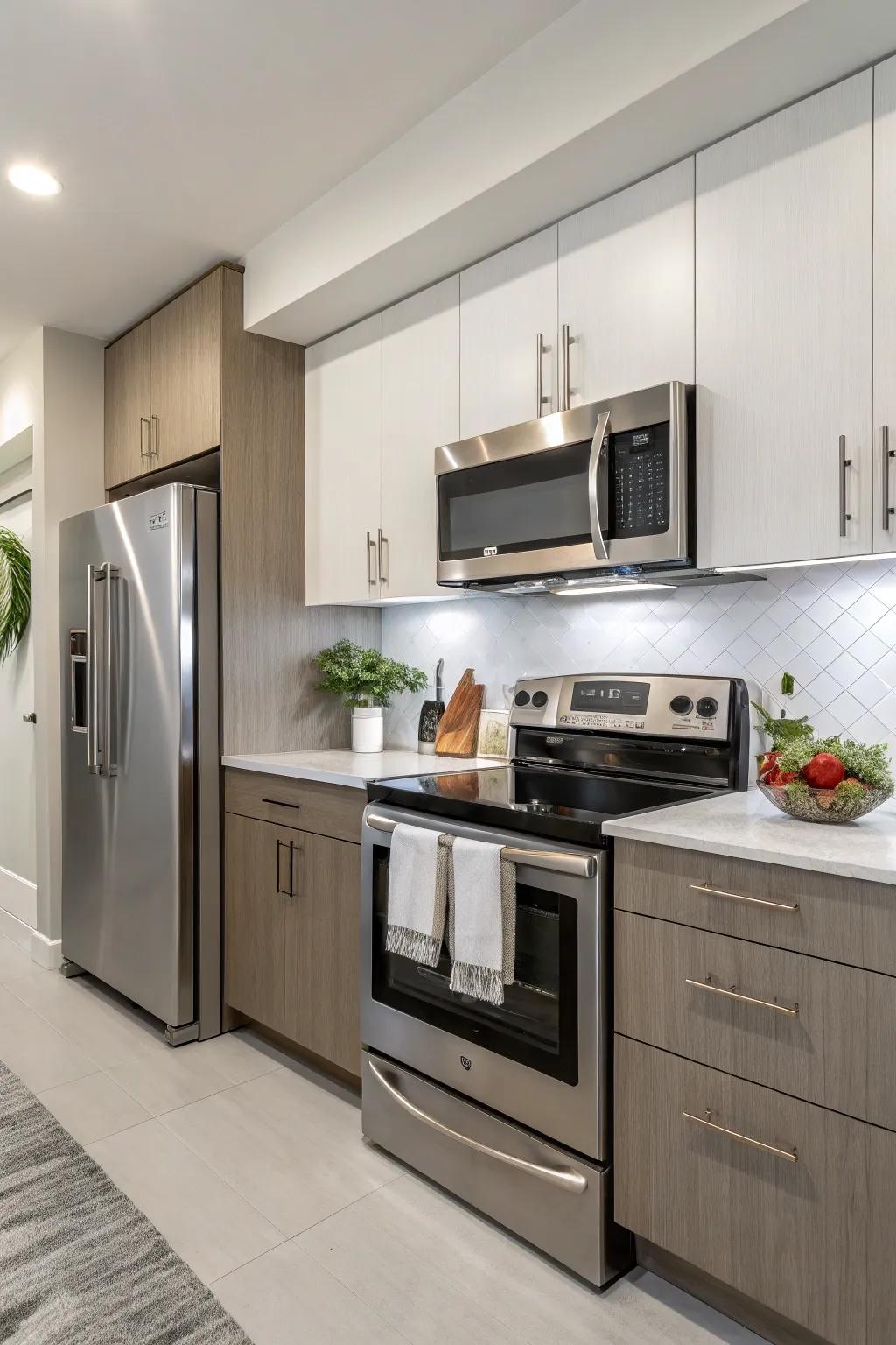 Streamlined appliances melding effortlessly into the kitchen's overall design.