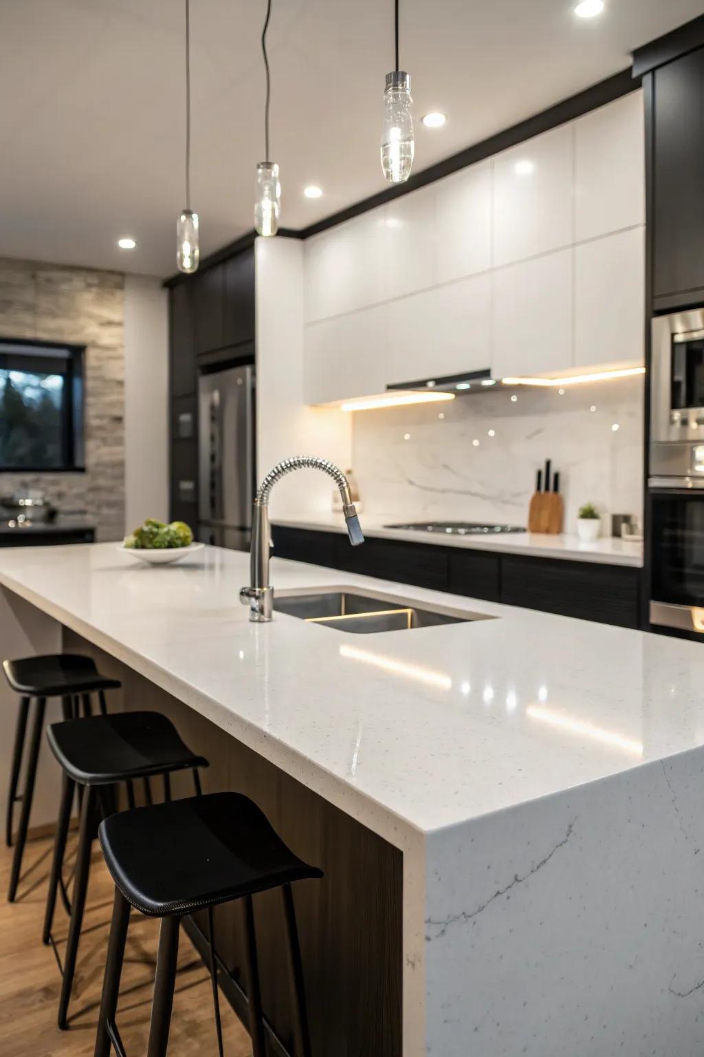Modern monochrome magic with quartz worktops.