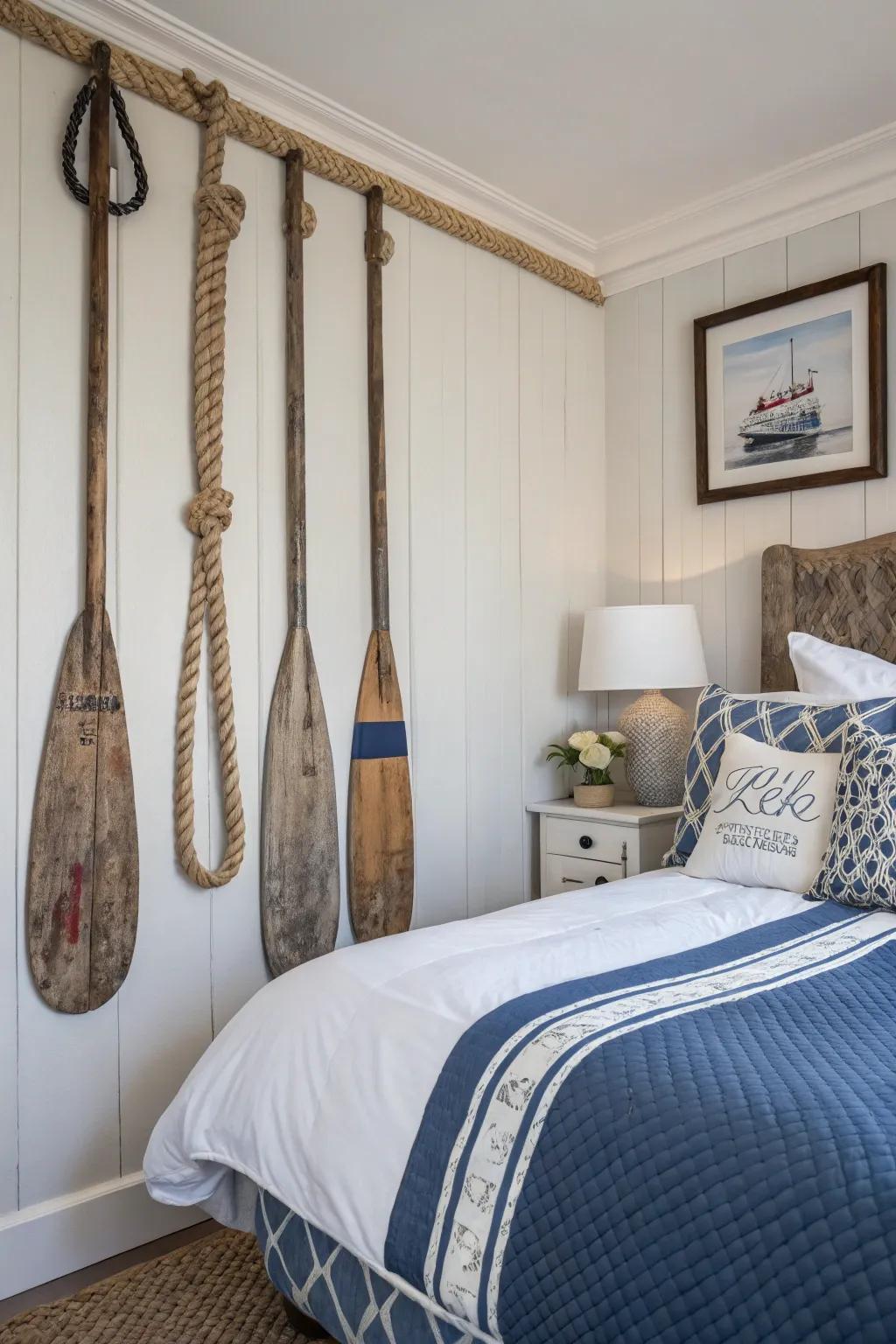 Sea-themed decor evokes a classic lake house vibe.