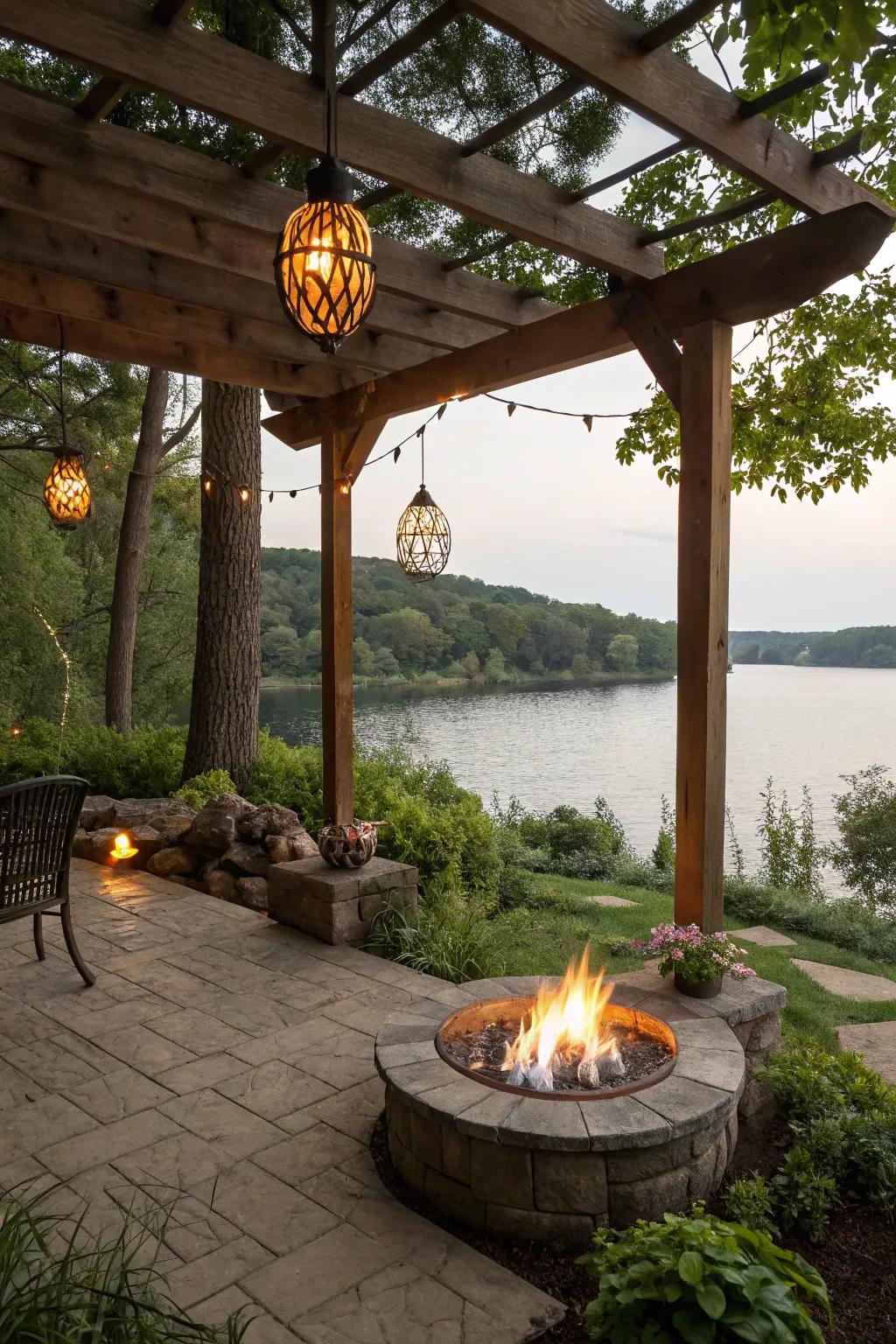 A lattice-draped brazier unifies vogue and utility in your lakeside expanse.