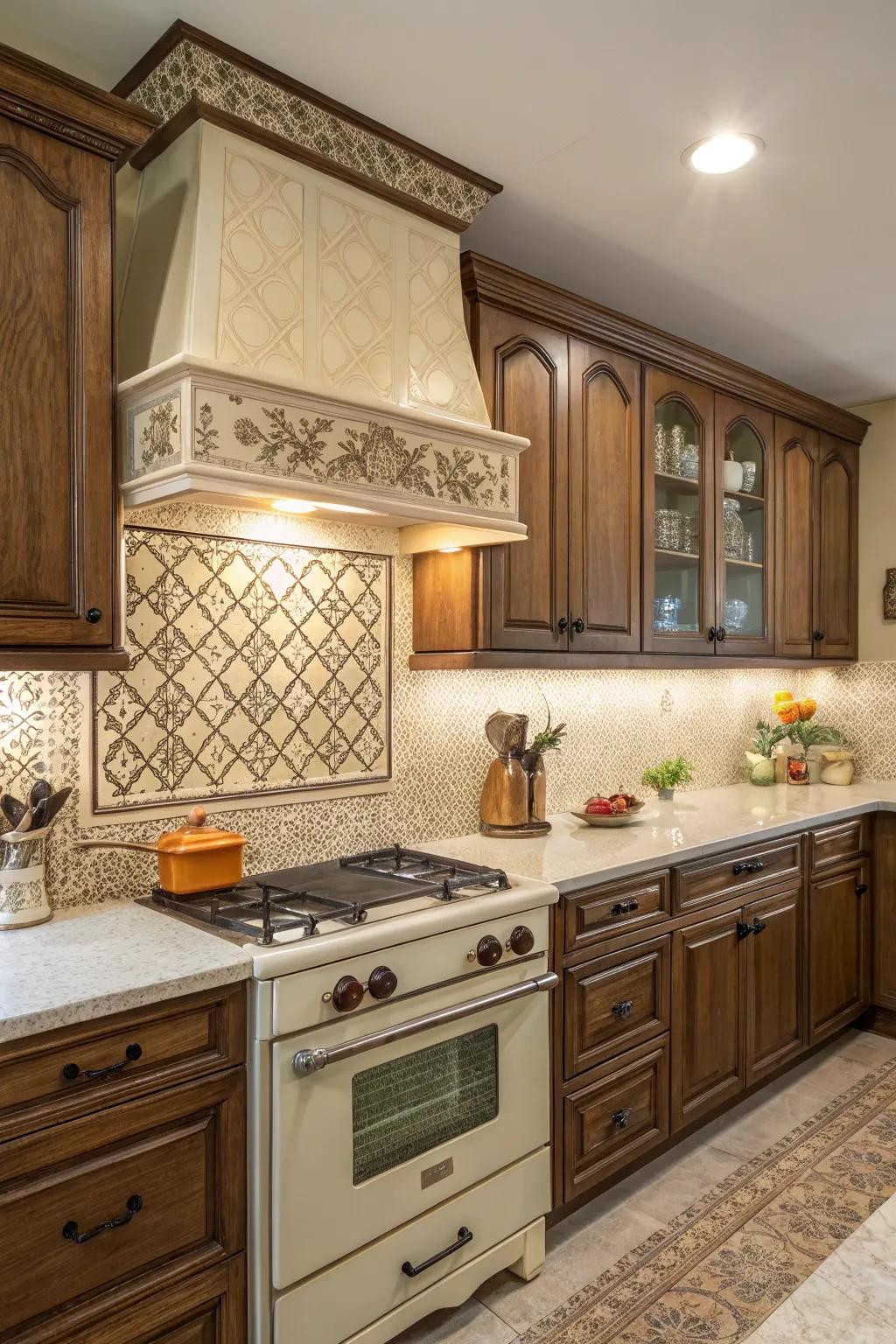 Classic-style layered backsplash for a nostalgic kitchen vibe.