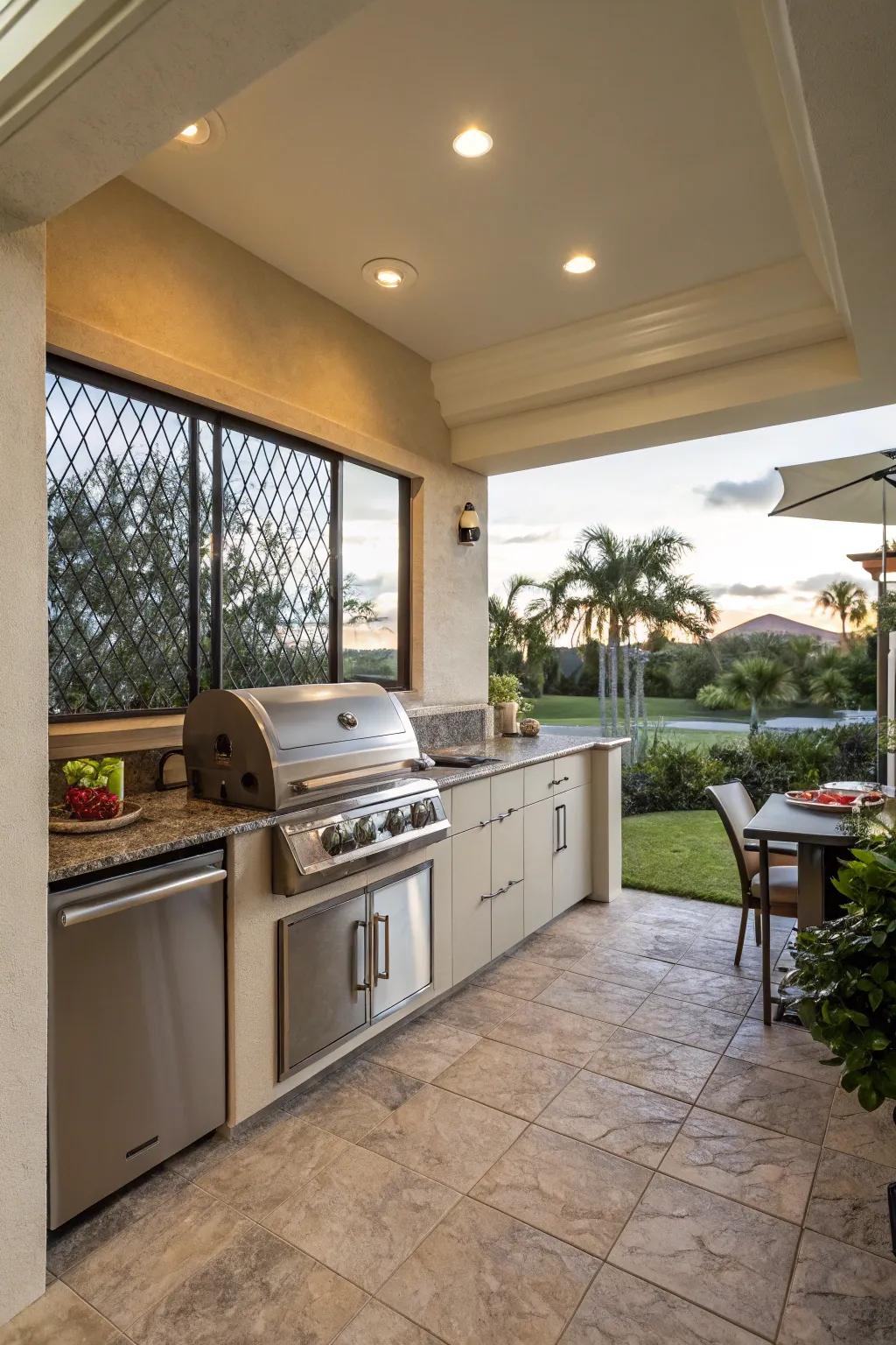 An exterior culinary space turns this lanai into an entertainment hotspot.