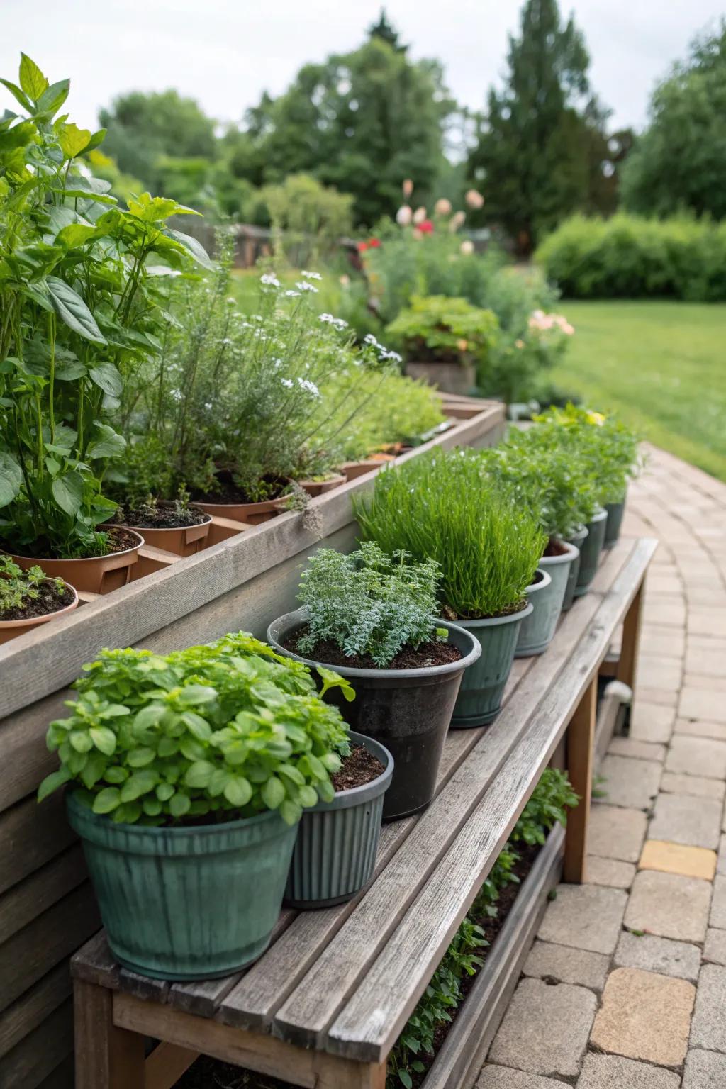 A functional and fragrant herb pot garden for your garden.