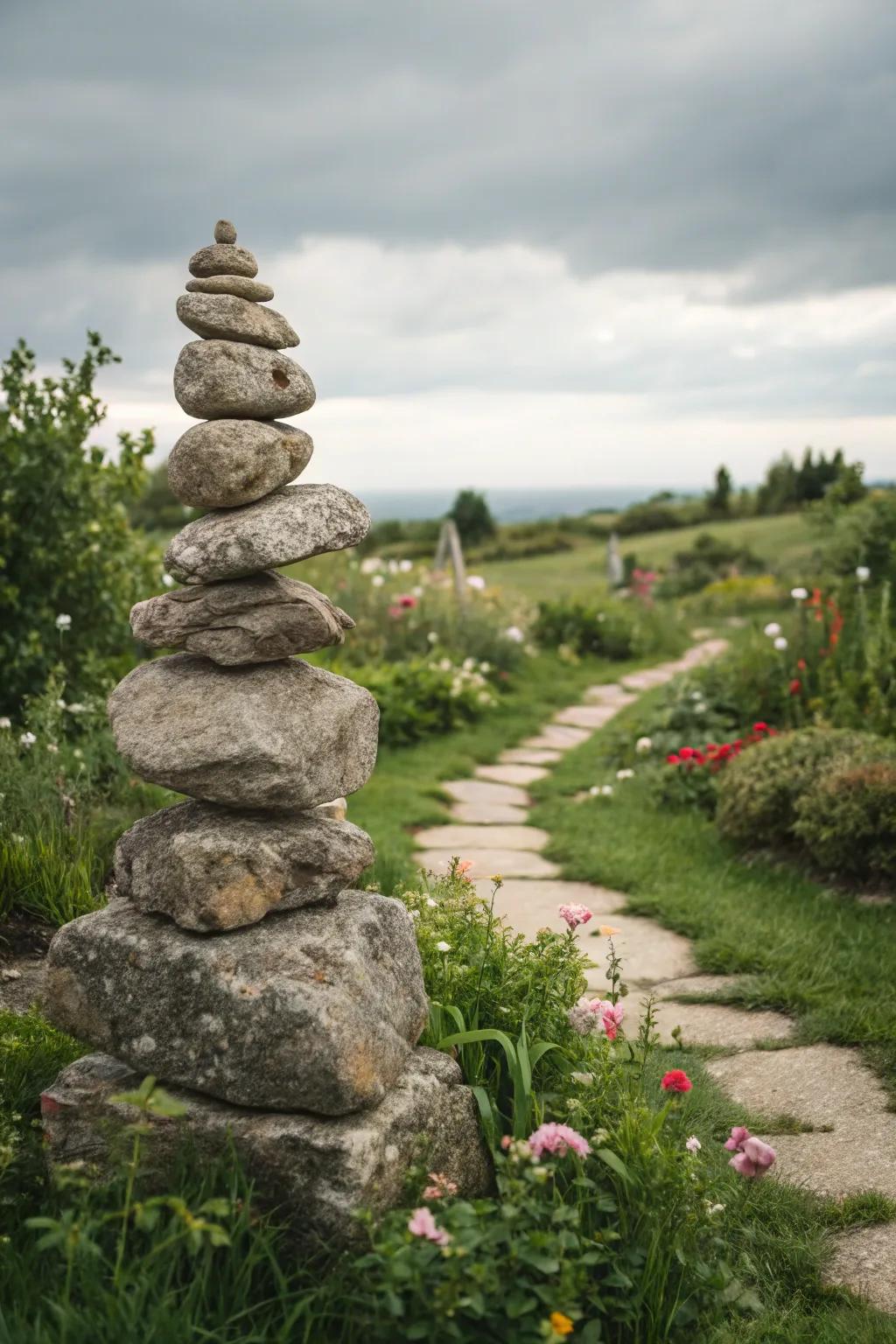 Boulder figures contribute height and key points of interest to gardens.