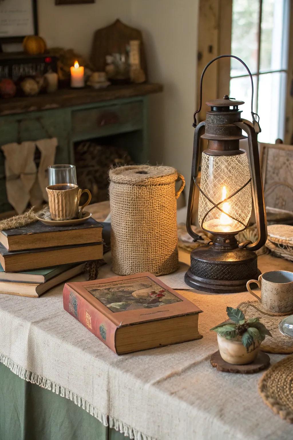 Add texture with fabric-wrapped lanterns.