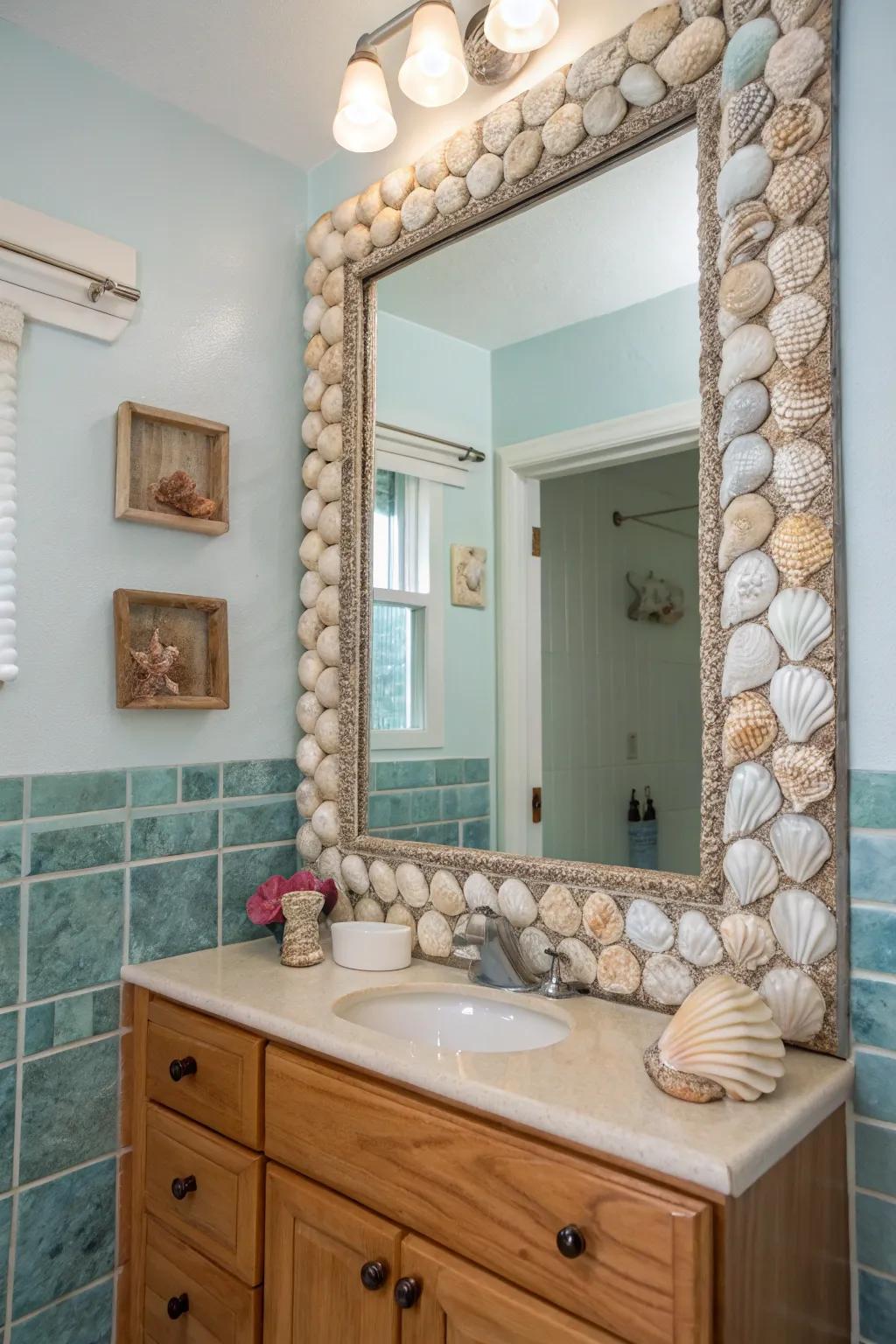 Seashell frames bring the peaceful beauty of the coast into your bathroom.