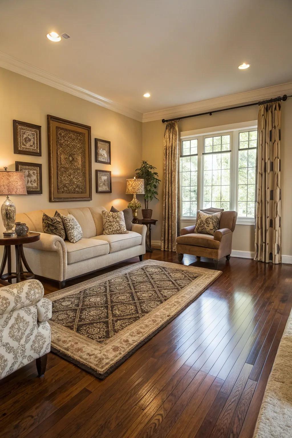 Refined flooring complements the decor.