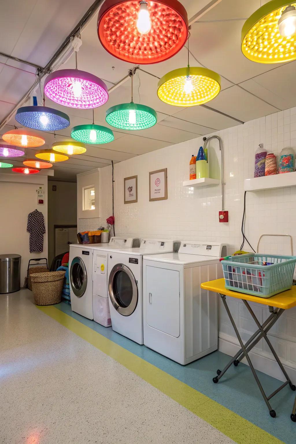 Colorful lights can bring a lively vibe to your laundry area.