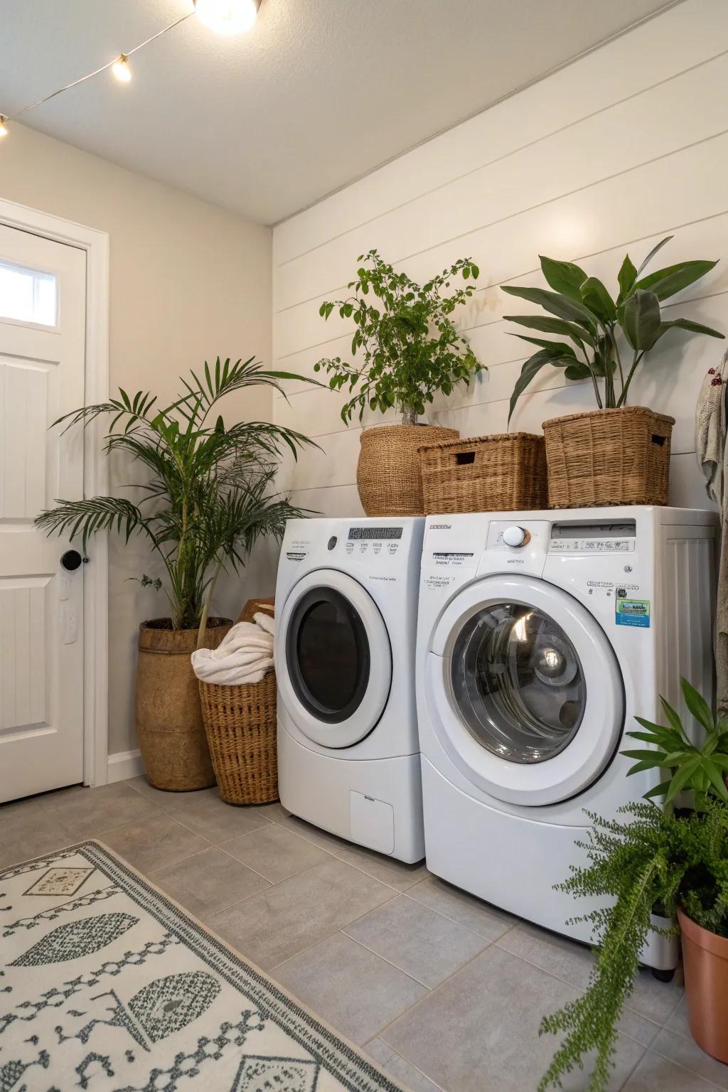 Plant life adds a refreshing touch to your washing area.