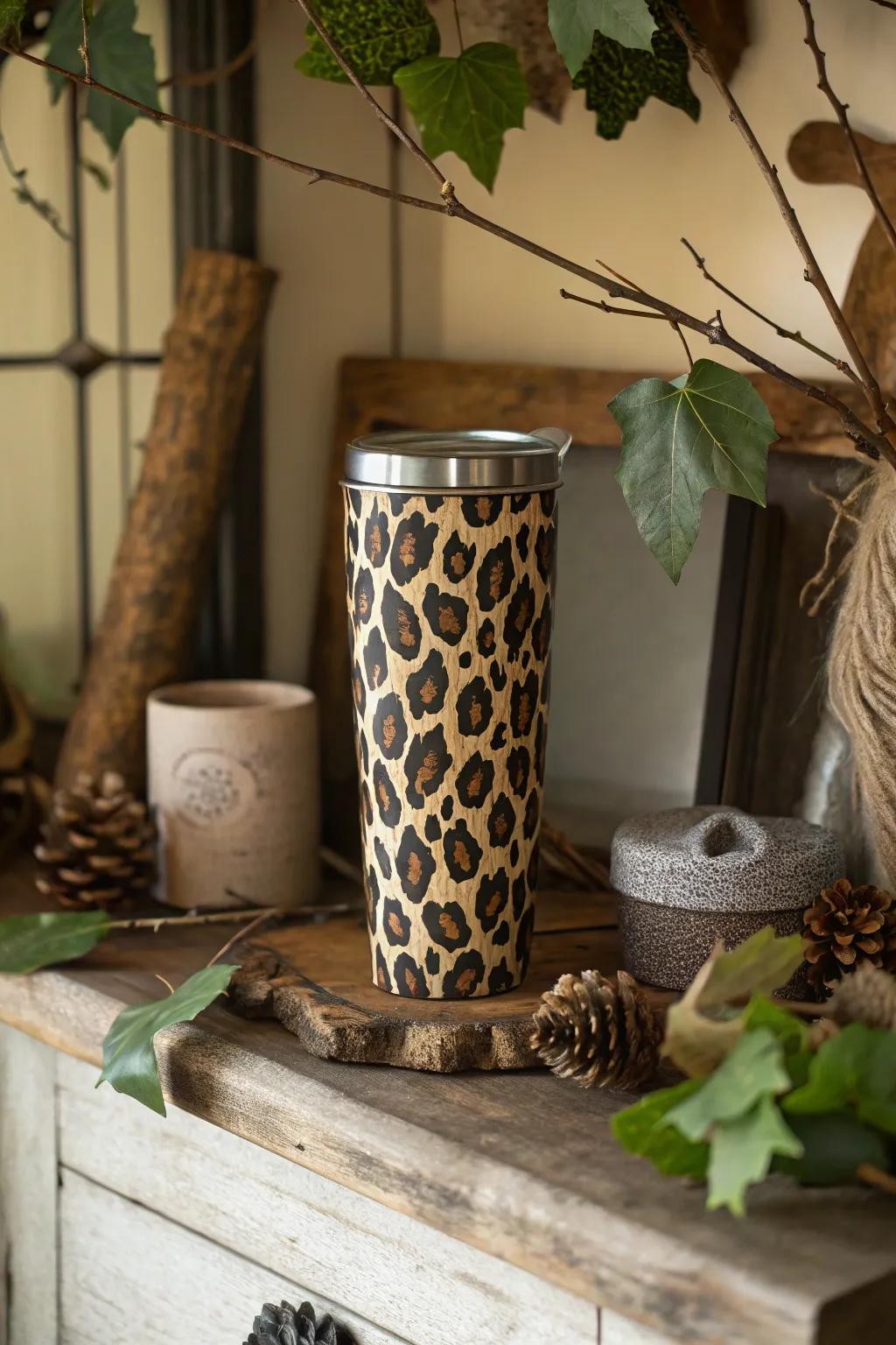 A nature-inspired animal spot tumbler that invites the outdoors inside.