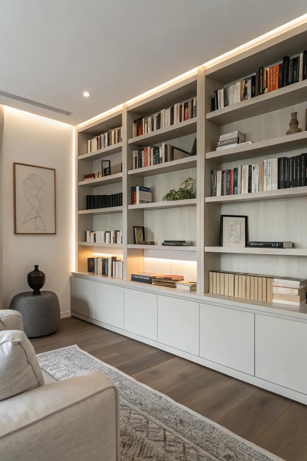 A minimalist library that offers a serene and uncluttered reading space.