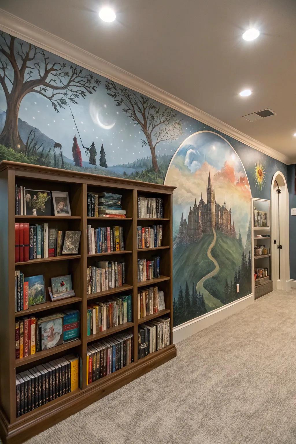 Fantasy-themed displays can make your library feel like a portal to other worlds.