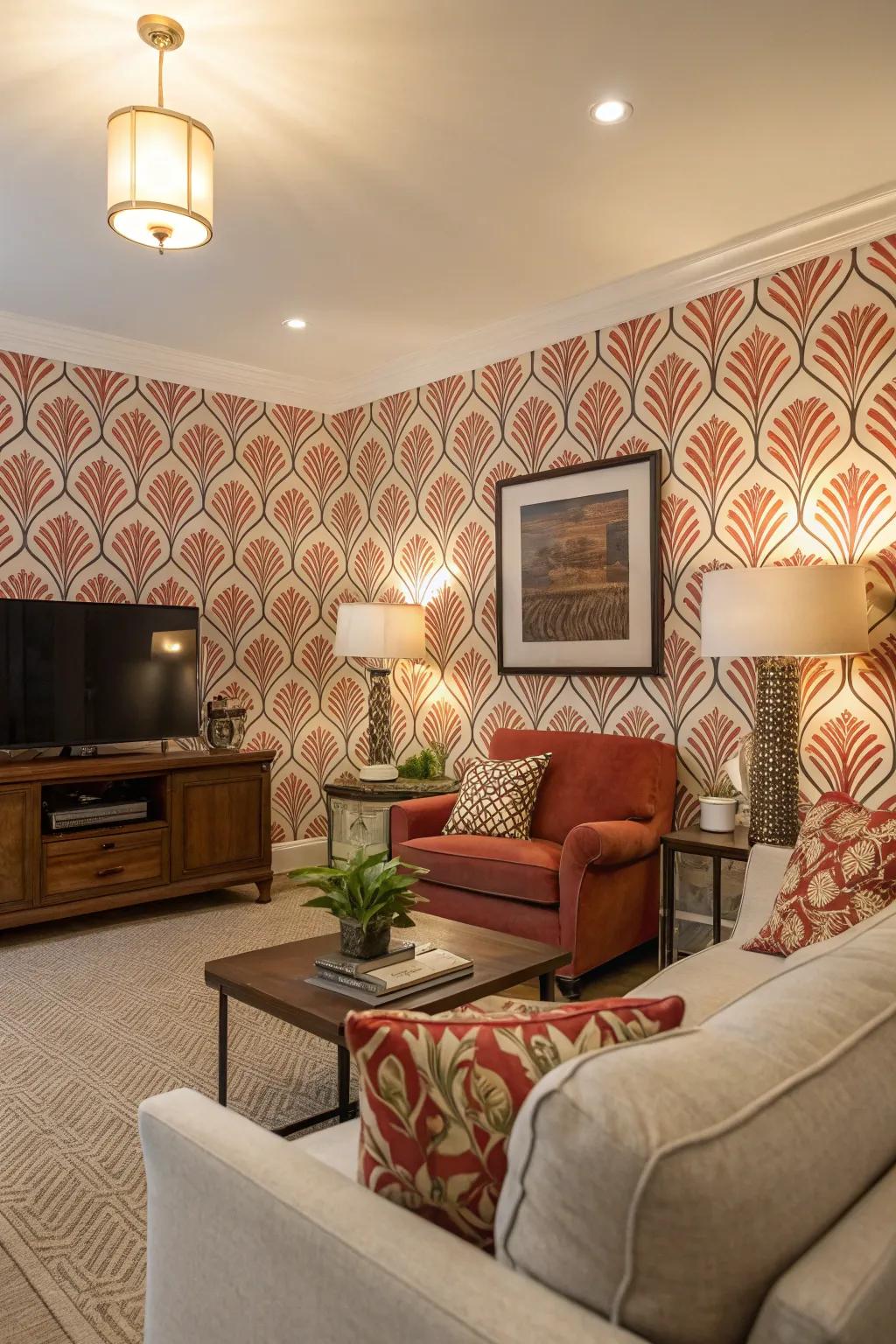 An expressive wall of designer paper is the main draw.