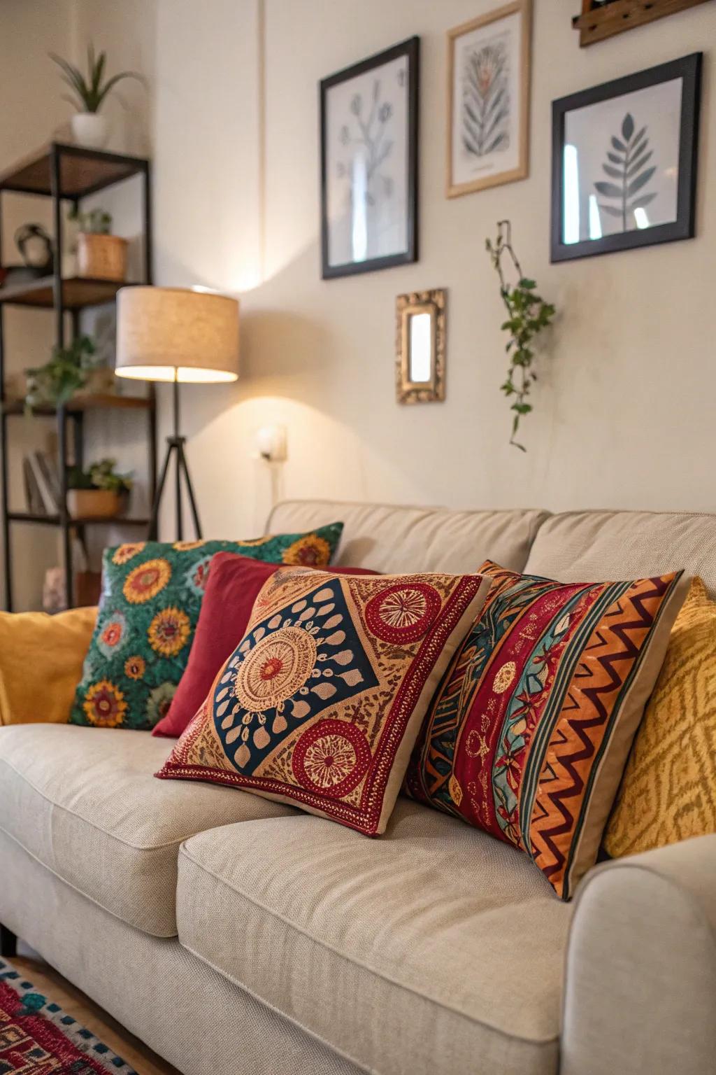 Mix of designs for a lively living room.