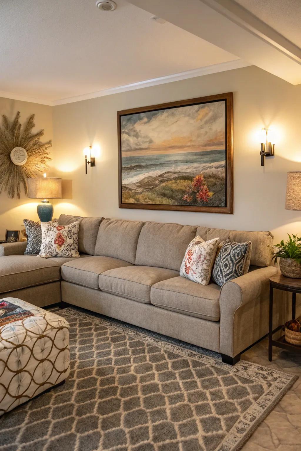 Frame your sectional with stunning artwork for impact.