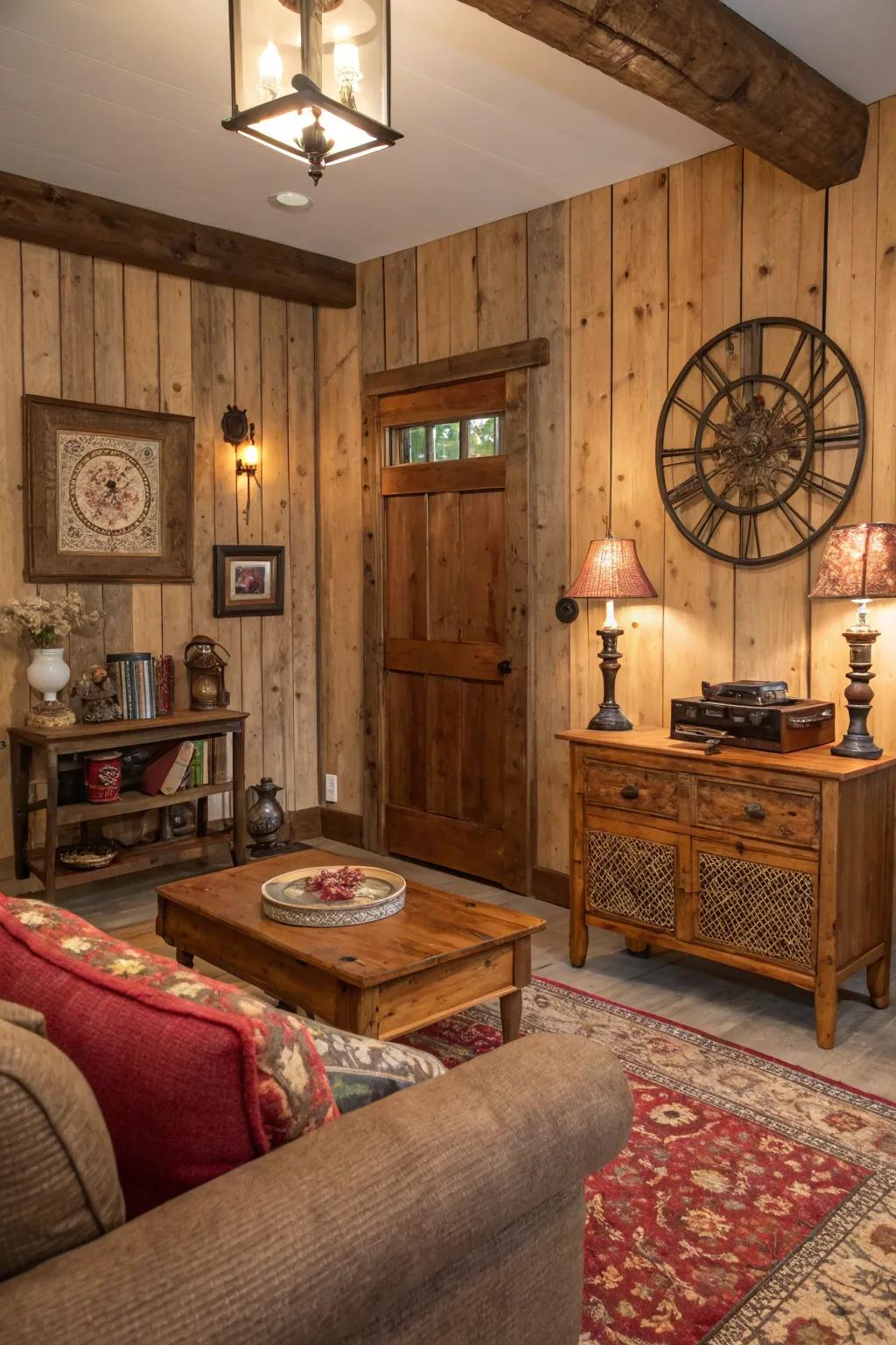 Barn wood walls provide a nostalgic rustic charm.
