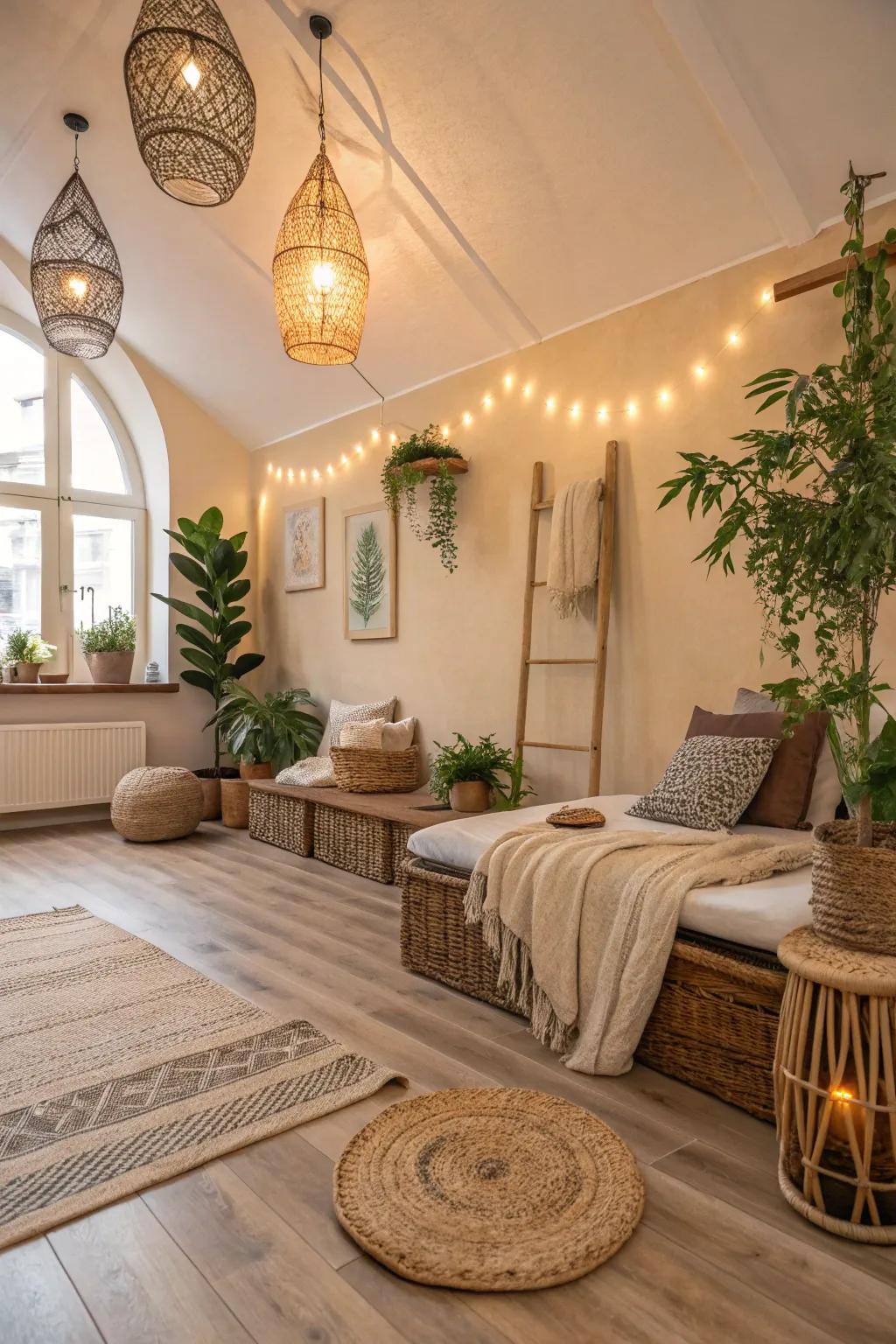 Understated shades fostering a peaceful loft setting.