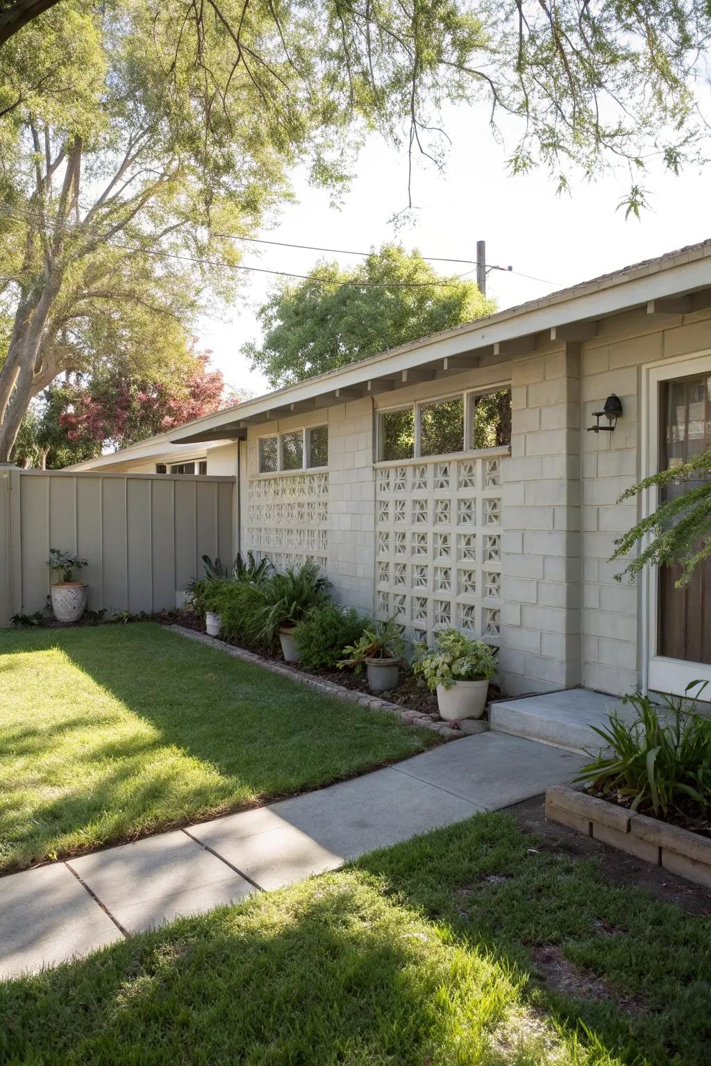 An airy breeze block wall offers privacy while keeping light and air flowing.