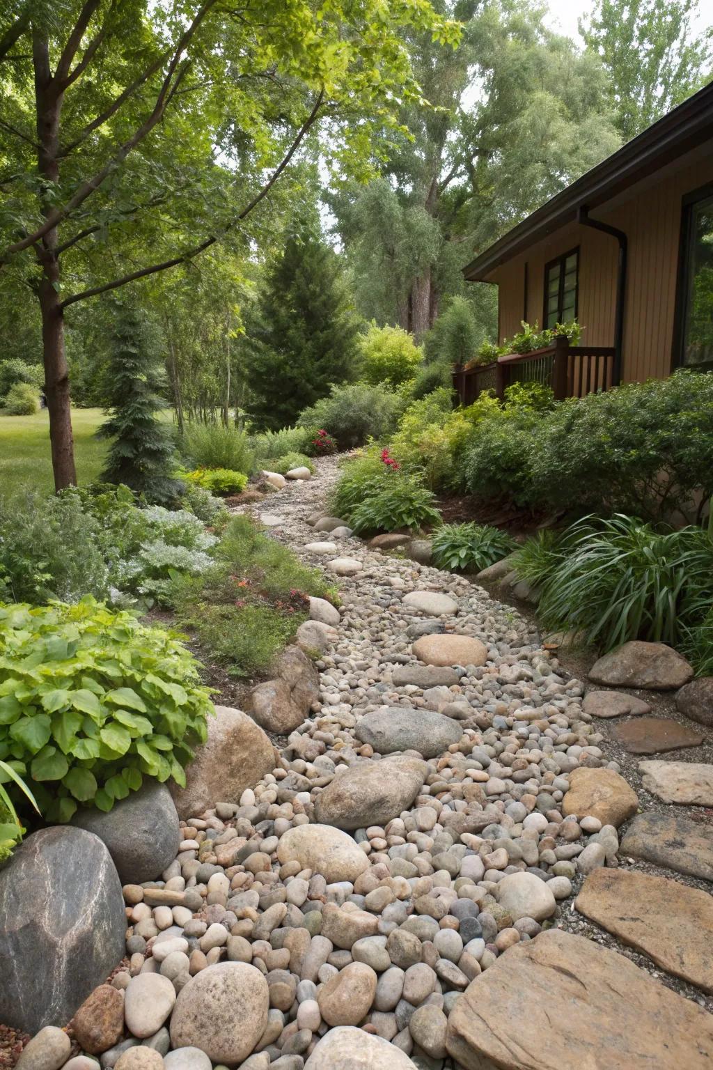 An arid stream bed enhancing natural flow and purpose.