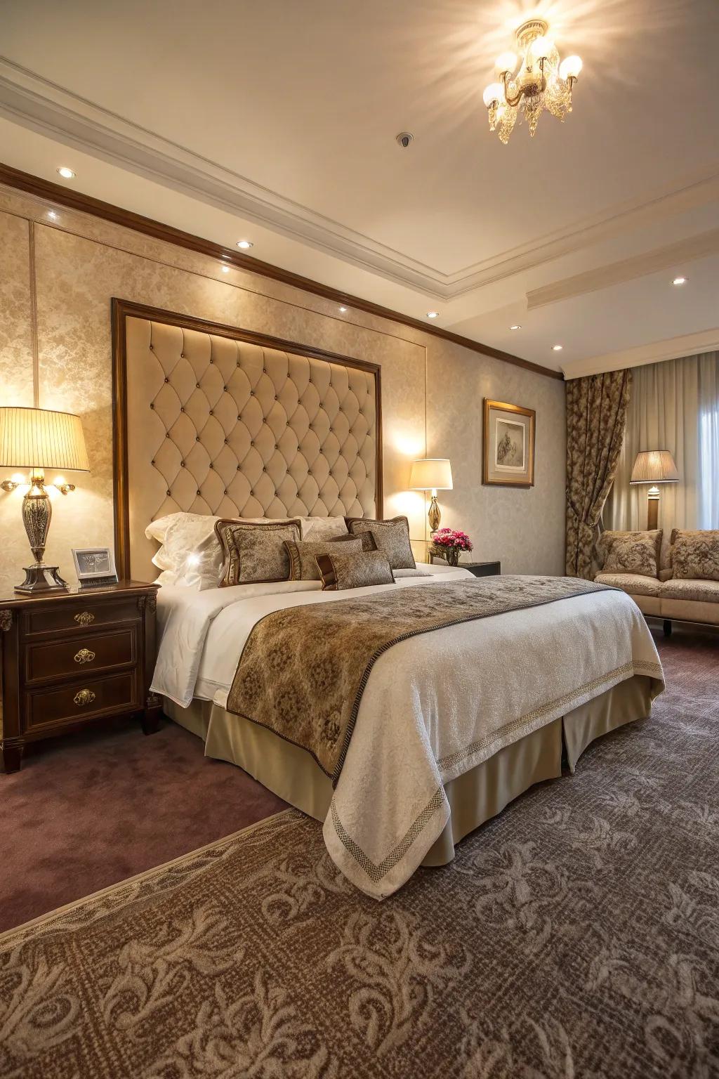 Upscale textile appends warmth and coziness to lavish bedchambers.