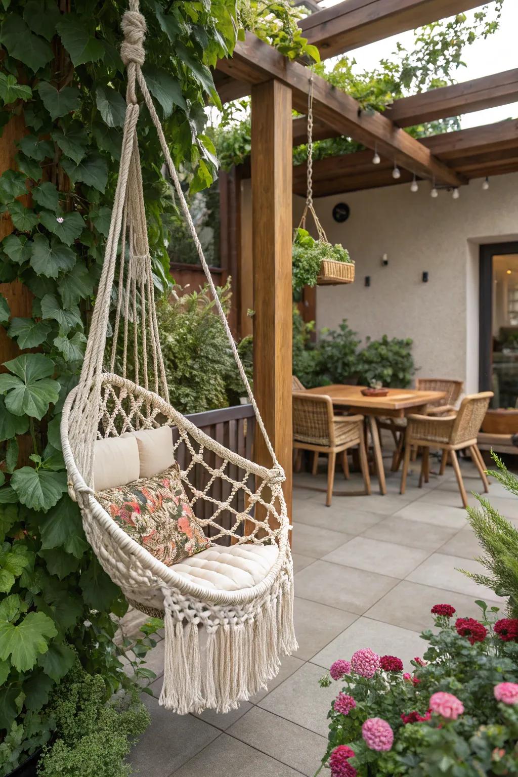 A macrame seat offering playful seating.