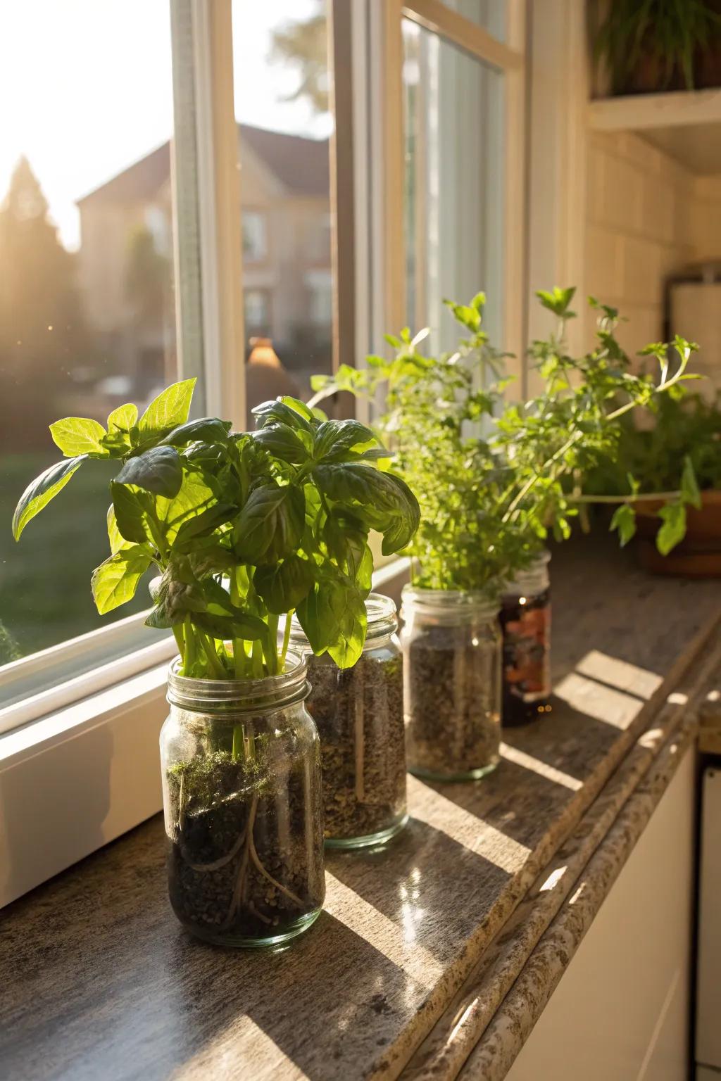 Cultivate your own herbs in elegant preserving jar seedlings.