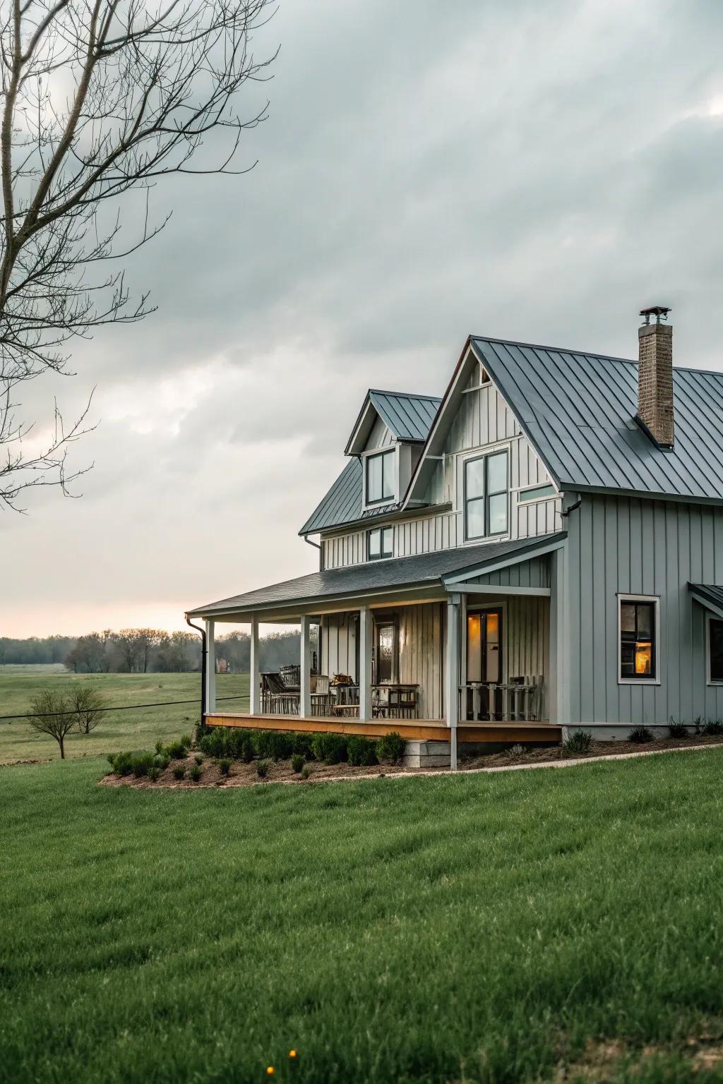 A rural farmhouse-style dwelling beautifully incorporating modern metal cladding.