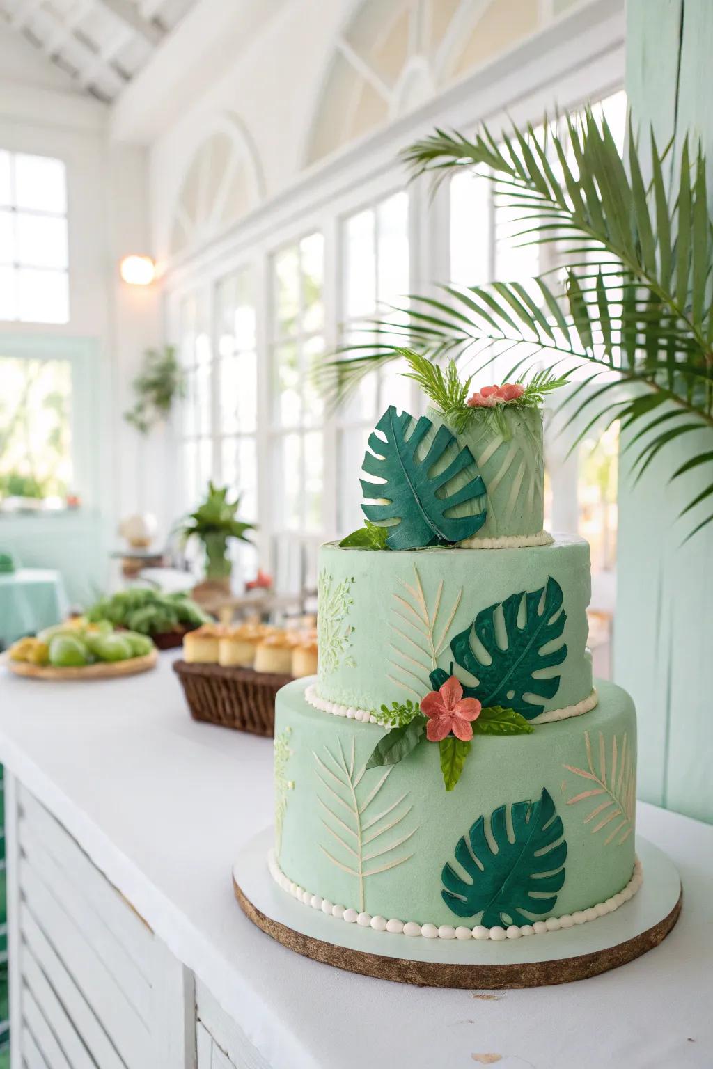 A lime confection featuring exotic sensations and decorations.