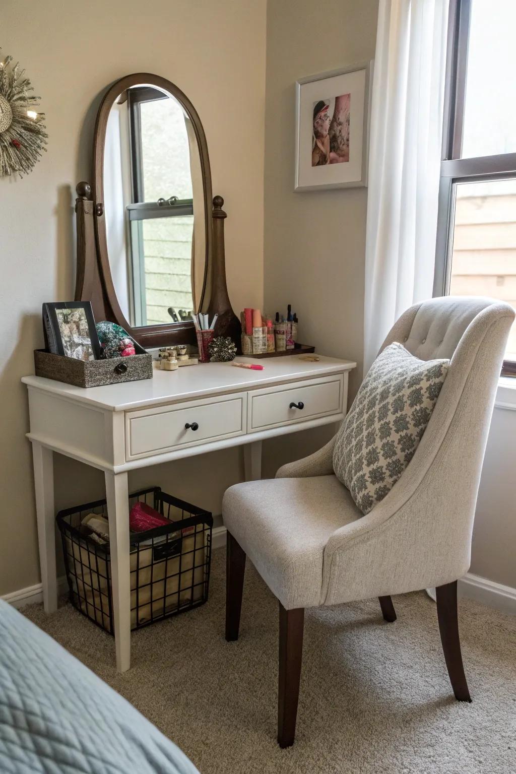 A personal care station fitted with a reflection is both efficient and elegant.